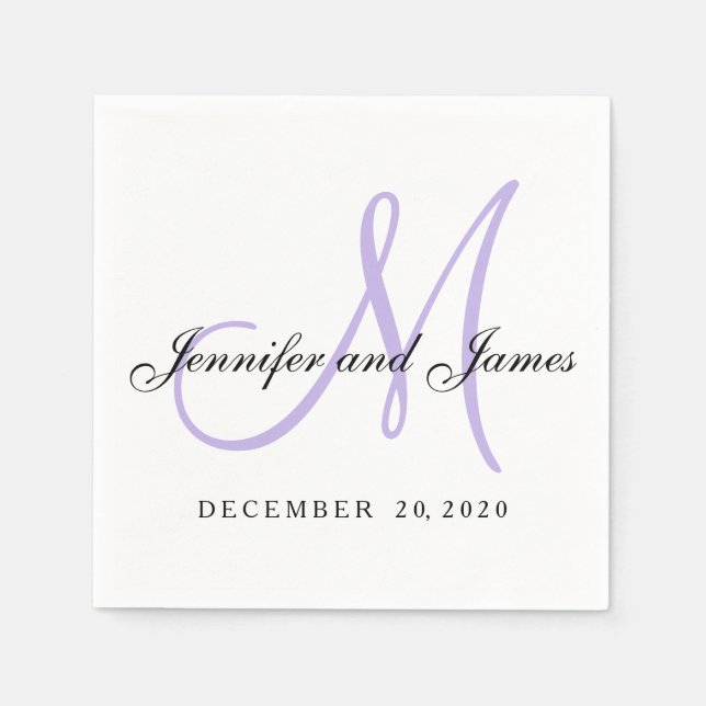 Serviettes Jetables Papier monogramme noir violet classique (Devant)