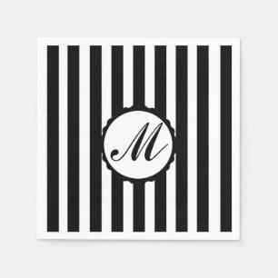 Serviettes Jetables Papier Monogramme personnalisé noir rayé