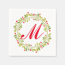 Papier Monogramme rouge de couronne verte de vacan