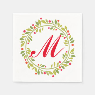 Serviettes Jetables Papier Monogramme rouge de couronne verte de vacan