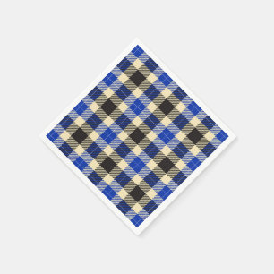 Serviettes Jetables Papier plat bleu marine et noir Tartan