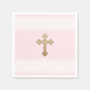 Serviettes Jetables Papier religieux de dentelle d'or de rose blanc de