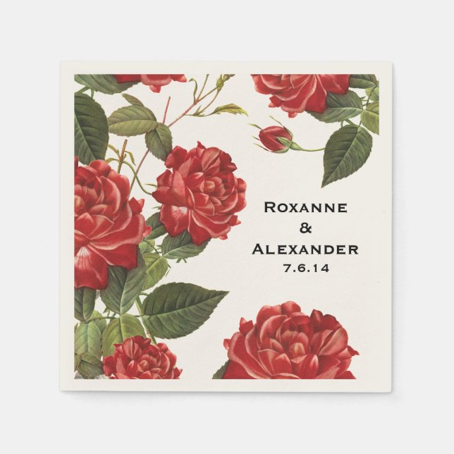 Serviettes Jetables Papier Rose rouge personnalisé (Devant)