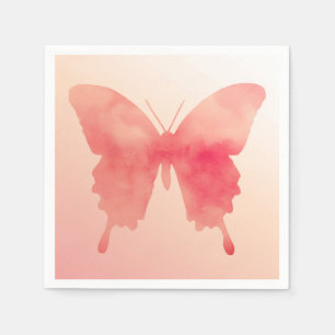 Serviettes Jetables Papillon d'aquarelle - corail et pêche