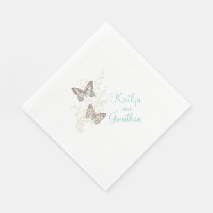 Serviettes Jetables papillons mariages art turquoise dîner blanc servi