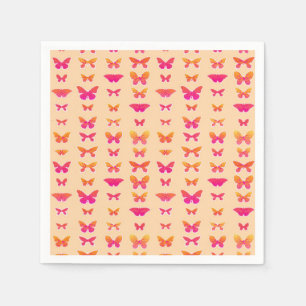 Serviettes Jetables Papillons, orange doux, rose corail, or