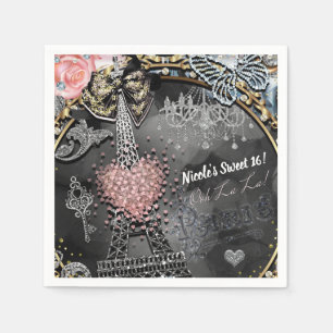 Serviettes Jetables Paris Bling Glamour Étincelle France Sweet 16 Fête