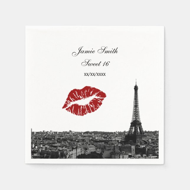 Serviettes Jetables Paris France Skyline Kiss #1 BW Sweet 16 (Devant)