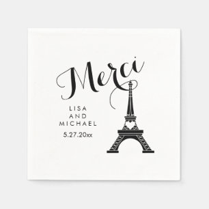 Serviettes Jetables Paris Tour Eiffel Mariage Merci Noir et Blanc