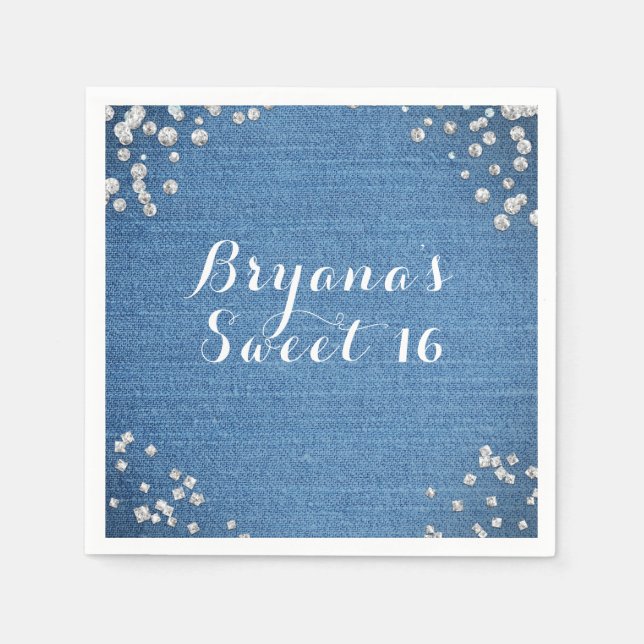 Serviettes Jetables Partie de bille à cristaux de denim et de diamants (Devant)