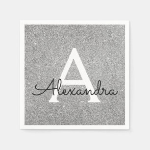 Serviettes Jetables Parties scintillant d'argent et Monogramme étincel