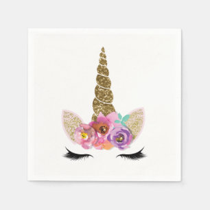 Serviettes Jetables Parties scintillant d'or Magique Unicorn Horn fête