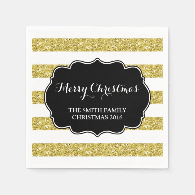 Serviettes Jetables Parties scintillant d'or rayures Joyeux Napkin de  (Devant)