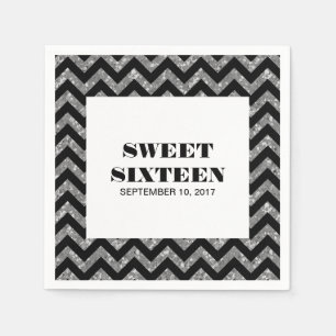Serviettes Jetables Parties scintillant en argent Chevron Sweet 16 ser