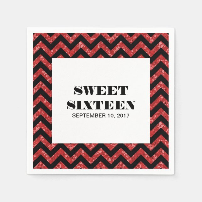 Serviettes Jetables Parties scintillant rouge Chevron Sweet 16 serviet (Devant)