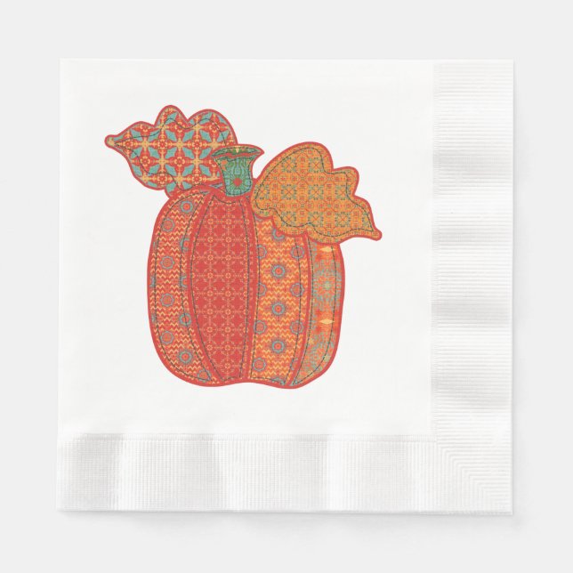 Serviettes Jetables Patchwork Citrouille Thanksgiving Luncheon Napkin (Devant)