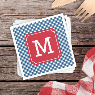 Serviettes Jetables Pays Chic Bleu En vichy Personnaliser Monogramme