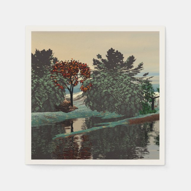 Serviettes Jetables PAYSAGE ALIEN, ARBRES, HYPERION LAGON Sci Fi (Devant)