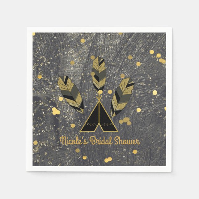 Serviettes Jetables Peau et tepee d'or noir Boho Glam (Devant)