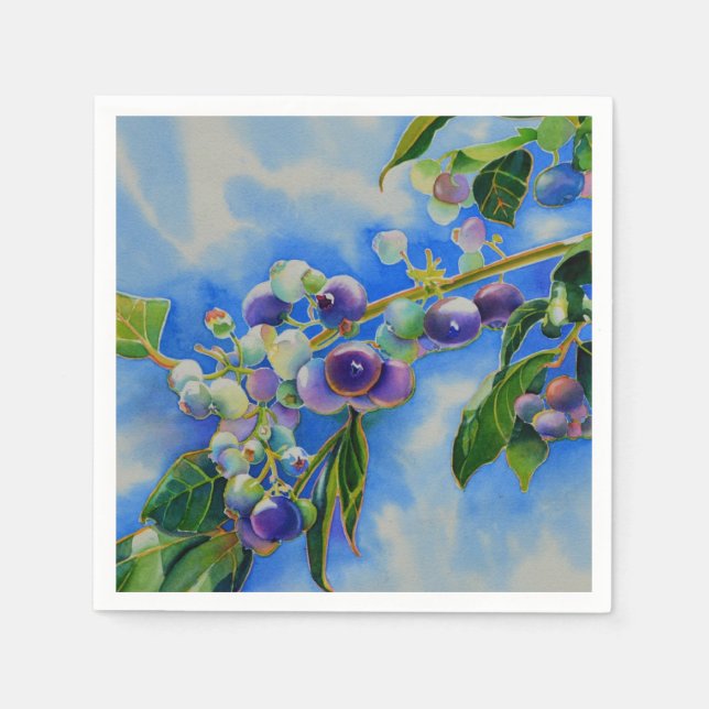 Serviettes Jetables peinture à l'aquarelle de bleuet (Devant)