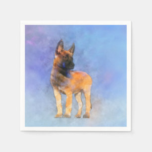 Serviettes Jetables Peinture de chiot de Malinois de Belge - Mechelaar