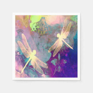 Serviettes Jetables Peinture des libellules et des orchidées