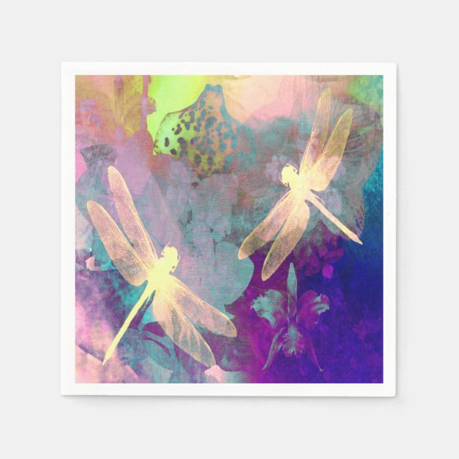 Serviettes Jetables Peinture des libellules et des orchidées (Devant)
