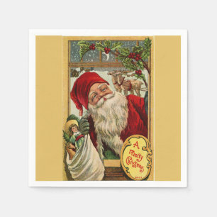 Serviettes Jetables Père Noël à la fenêtre avec sac de jouets