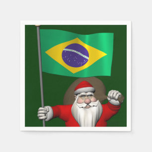 Serviettes Jetables Père Noël Avec L'Ensigne Du Brésil