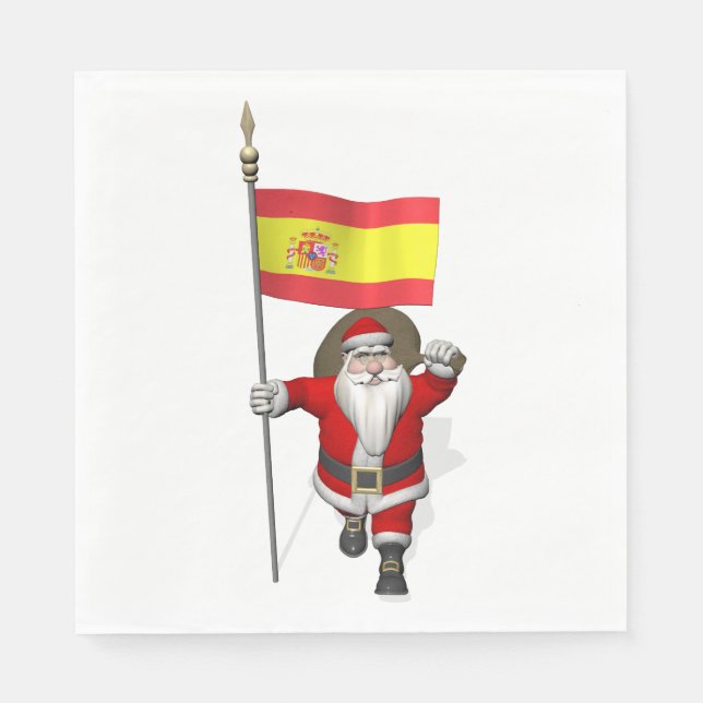 Serviettes Jetables Père Noël Doux Avec Drapeau D'Espagne (Devant)