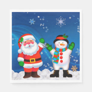 Serviettes Jetables Père Noël et bonhomme de neige