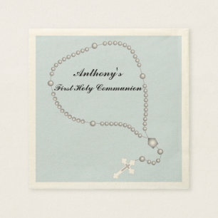 Serviettes Jetables Perles Rosaire Argent Communion Napkin personnalis