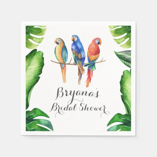 Serviettes Jetables Perroquets tropicaux Oiseaux et Feuilles Fête d'an (Devant)