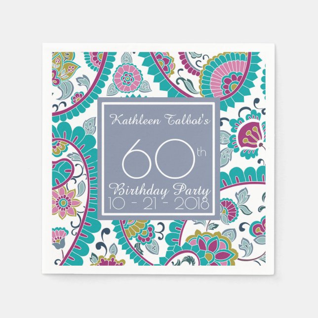 Serviettes Jetables Persian Boteh Paisley 60e Anniversaire Papier de f (Devant)