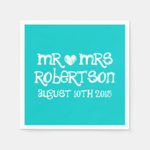 Serviettes Jetables Personnalisé bleu turquoise m mrs mariage serviett