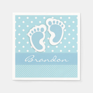 Serviettes Jetables Personnalisé Blue Baby Feet Blanc À petits pois 