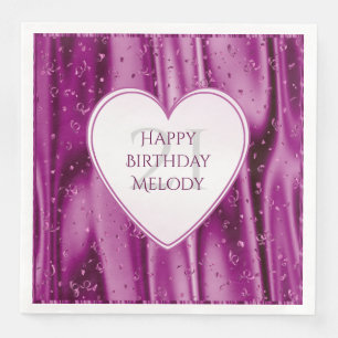 Serviettes Jetables Personnalisez - le coeur d'anniversaire de satin