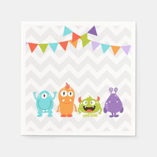 Serviettes Jetables Petit monstre Anniversaire Papier Napkin Garçon Ba (Devant)
