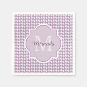 Serviettes Jetables Pied-de-poule mauve-clair de monogramme chic avec