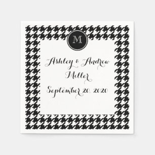 Serviettes Jetables Pied-de-poule noir et blanc votre monogramme