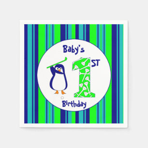 Serviettes Jetables Pingouin jouant au golf du premier anniversaire du