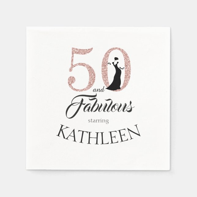 Serviettes Jetables Pink 50 et fabuleux fête d'anniversaire Nom person (Devant)