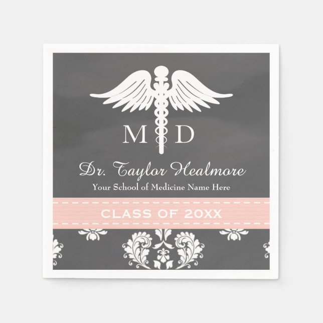 Serviettes Jetables Pink Chalkboard Caduceus Médicale School Graduatio (Devant)