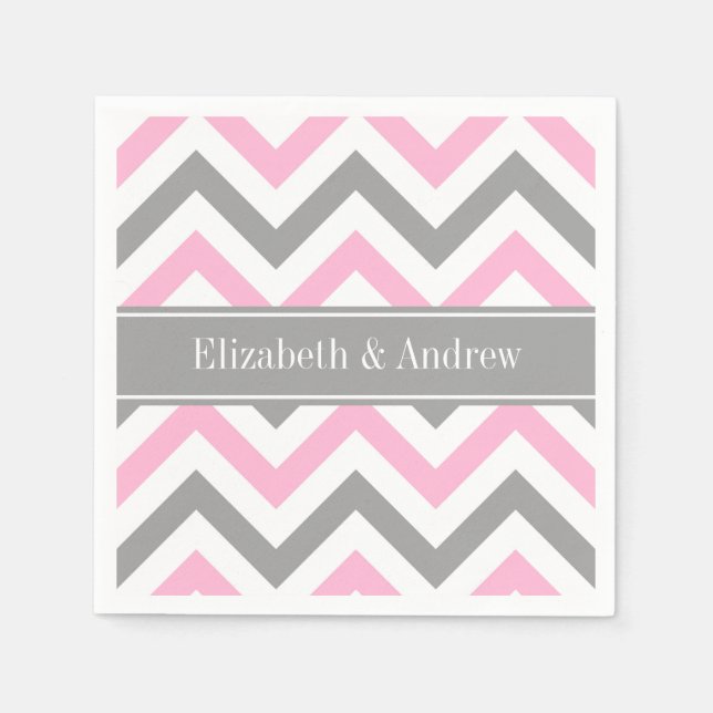 Serviettes Jetables Pink Dk Gray White LG Chevron Gray Name Monogram (Devant)