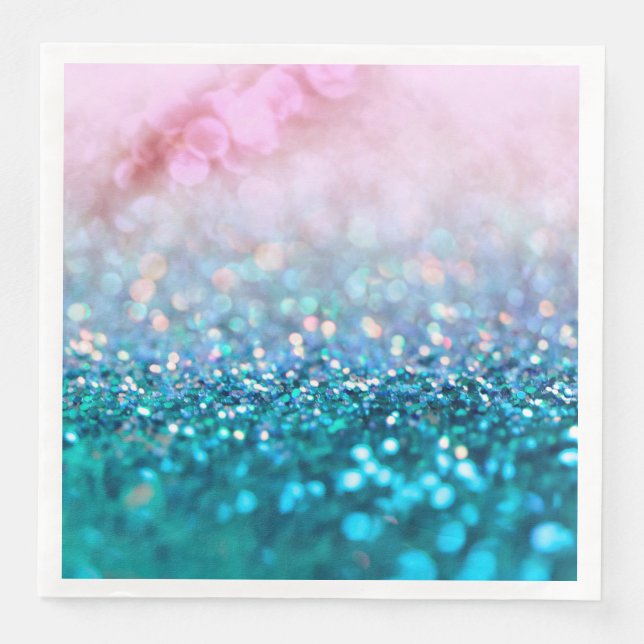 Serviettes Jetables Pink Gradient Bleu Turquoise Parkle Parties scinti (Devant)