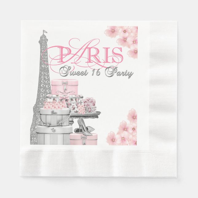 Serviettes Jetables Pink Paris Sweet 16 Anniversaire (Devant)