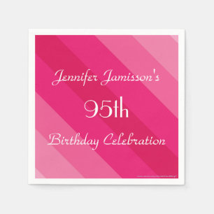 Serviettes Jetables Pink Stripe, Nom, 95e Anniversaire Document de fê