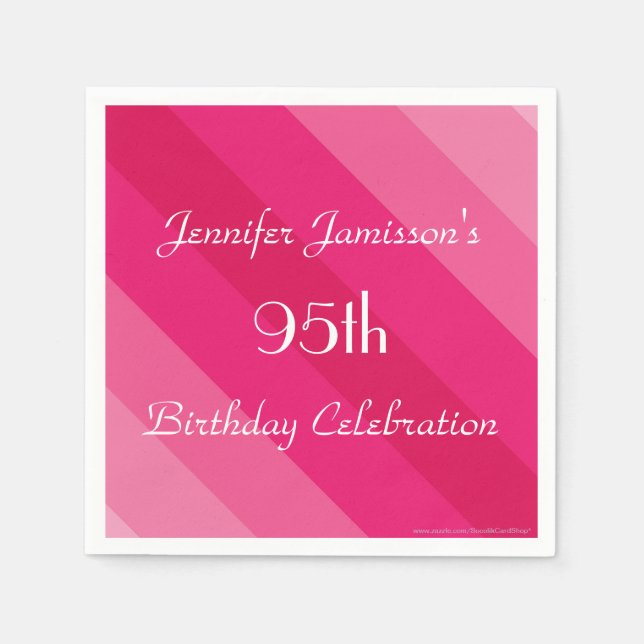 Serviettes Jetables Pink Stripe, Nom, 95e Anniversaire Papier de fête (Devant)