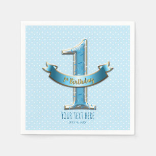 Serviettes Jetables Points bleus et bannière ONE 1er 1er anniversaire