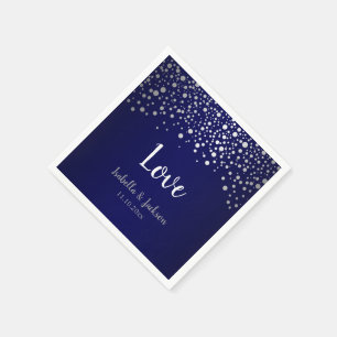 Serviettes Jetables Points confetti bleu marine et argent